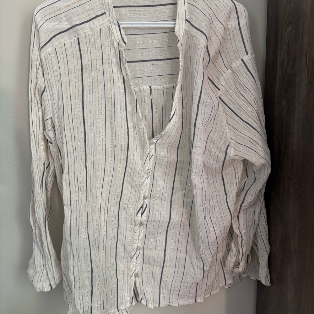Zara Cream and Gold Striped Shirt